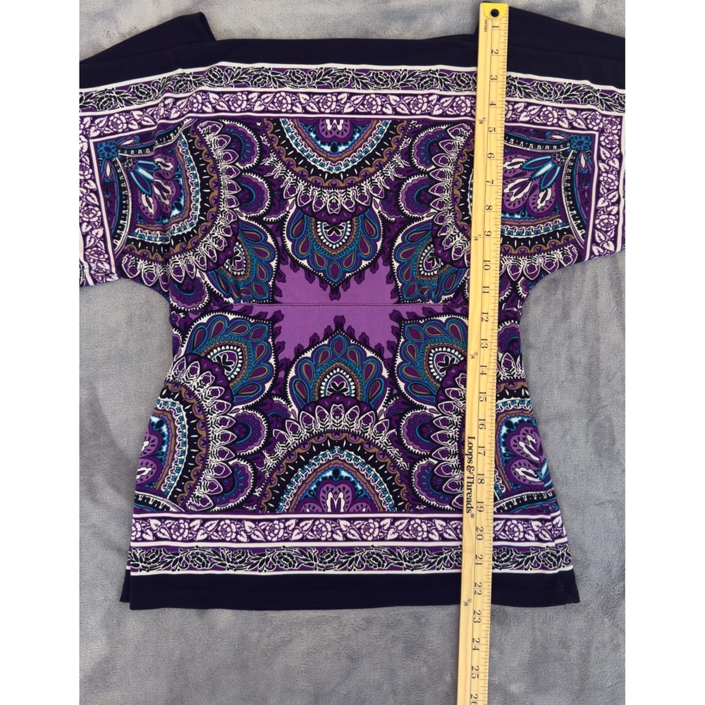 Vintage Y2K Cache Purple Paisley Medallion Boat Neck Dolman Sleeve Top Size XS - Picture 8 of 9